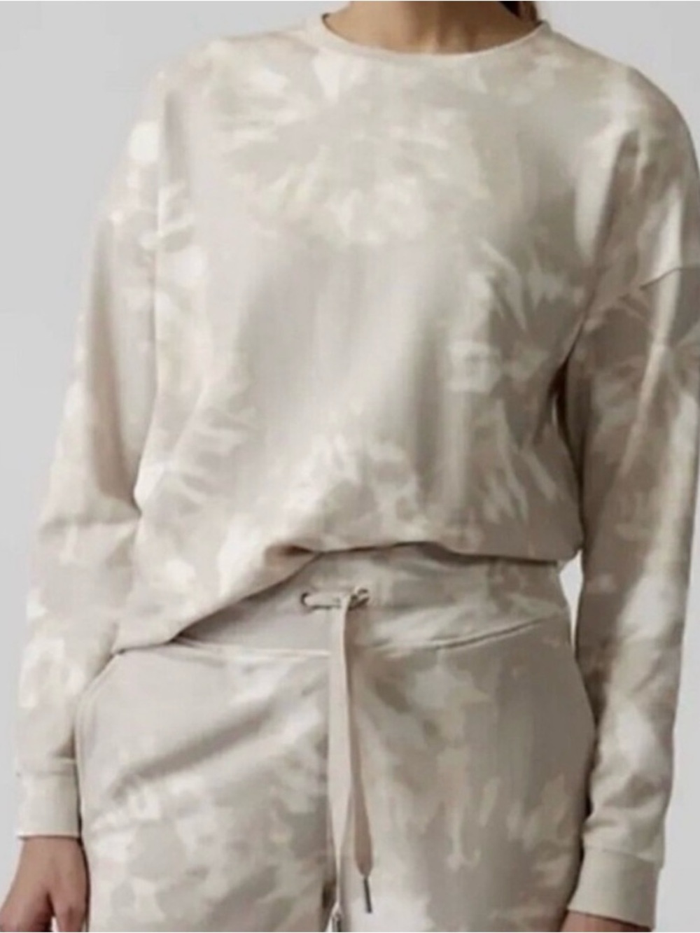 Athleta Tan and White Tie Dye Sweatshirt